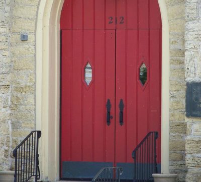 red church doors